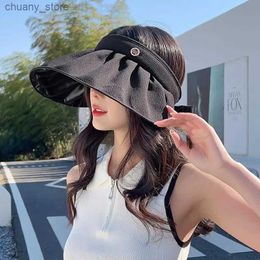Visors New Hat Female Summer UV Protection Air Top Sunhat Face Cover Sun-Proof Wild Beach Big Brim Sun Hat Y240417