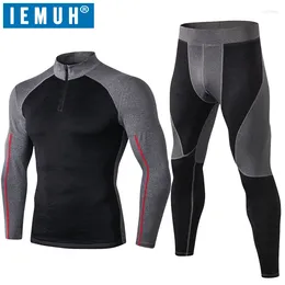 Men's Thermal Underwear IEMUH High Collar Winter Men Long Johns Rashgard Shirt Leggings Warm Sport Compression Thermo