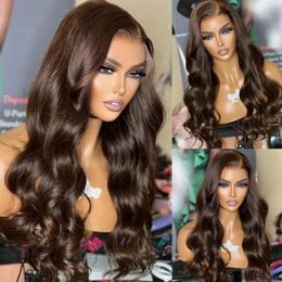 Dark Brown Synthetic 13X4 Lace Front s Chocolate Long Deep Frontal Pre Plucked With Baby Hair 180% Density Fibre 240402