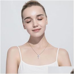 Pendant Necklaces S Sterling Sier Minimalist Bright Cross For Wome Men Lover Pure Fashion Christian Jewellery Chain Accessories 230625 D Ot2Sr
