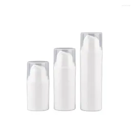 Storage Bottles Mini Crimp Pump Airless Bottle Clear Lid Empty White Plastic Luxury Cosmetic Packaging Refillable Lotion 15ml 30ml 50ml