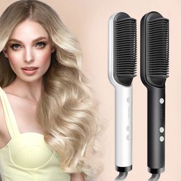 Electric straighten hair brush professional curler straightener comb styler Fast Heating ceramic 240411