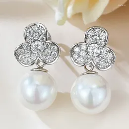 Stud Earrings 2024 S925 Silver Fashionable Precision Crafted Pearl Shell European And American Fashion Flower