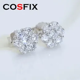 Stud Earrings COSFIX S925 Sterling Silver 0.92ct A Pair Moissanite D Colour VVS Round Cut Exquisite Flower Jewellery For Women