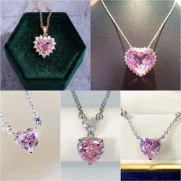 Pendant Necklaces 2024 Exquisite Pink Cubic Zirconia Necklace For Women Heart Shaped Statement Jewellery Girls Party Accessories Wholesale