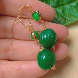 Dangle Earrings Fashion Green Round Hetian Jade Jadeite Beads Gold Unisex Gemstone Bohemian Bridal Everyday Hoop Anniversary