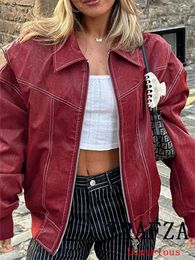 Women's Jackets TRAFZA Vintage Casual Chic Solid Women Turn-down Collar Pockets Zipper Long Sleeve Coats Fashion 2024 Winter