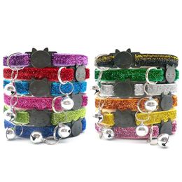 Dog Training Obedience Collars Wholesale 24 Pcs Blingbling Puppy Kitten Adjustable Pet Collar With Bell Neck Strap Cat Face Button Dhwxq