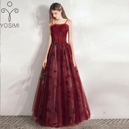 Casual Dresses YOSIMI Women Party Long Dress 2024 Summer Floor-Length Sleeveless Strapless Red Mesh Embroidery A-line Birthday For