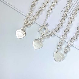 Silver Love Heart Pendant Necklaces Women Jewellery Gift Elegant Thick Chain Necklace Fashion Heart-shaped Collarbone Adjustable Temperament Versatile Necklaces