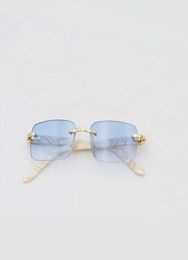 Rectangle Rimless Sunglasses Marble Blue Gradient Lens Glasses Fashion Sun Shades for Unisex Eyewear with Box2862229