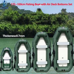 1-6 Persons Green Fishing Boat with Air Deck Bottoms 0.7mm Thicken PVC Fishing Dinghy Rowing with Laminated for Water Sports 240409