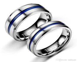 Stainless Steel Blue Ribbon Groove Band Rings Wedding Ring Gift Fashion Jewelry for Women Men Will and Sandy DropShip 0804741585865