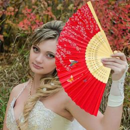 Decorative Figurines Female Hollowed Design Fan Chinese Vintage Bamboo Hand Fans For Women Elegant Silk With Flower Pattern Tassel Dance