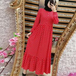 Ethnic Clothing Maxi Dress Women Long Sleeve High Waist Big Swing Abaya Trend Printed Muslim Polka Dot Loose And Elegant Islamic