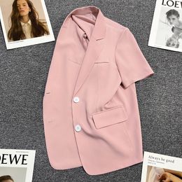Light pink thin suit jacket for womens summer single breasted Korean casual highend short sleeved trend 240417