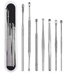 Ear Care Supply 7pcsset Wax Pickers Cleaner Stainless Steel Earpick Remover Curette Pick Spoon Epiwax3314327