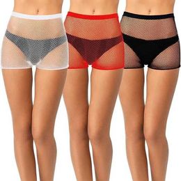 Sexy Socks shengrenmei 3Pcs Fishnet Shorts Womens Biker Shorts Pantyhose See Through Mesh Tights High Waisted Elastic Breathable Underwear 240416