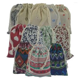 Storage Bags 2pcs Printed Floral Cotton Linen 35x45cm Drawstring Shose Clothes Organiser Wedding Christmas Party Gift Pouch