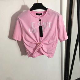 2024 Designers T-shirts Women Tees Apparel Casual Chest Letter Shirt Luxurys Streets Short Sleeve Tops Clothes Pin Retraction Waist Short Style Crop pink Black SML