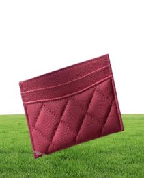 Holder C Red Calfskin caviar Wallets genuine leather men womens card holders coin purse pocket porte cartes de luxe top quality5012520