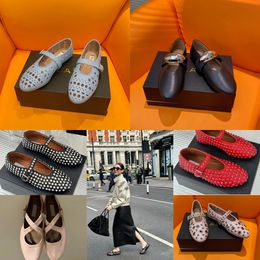 2024 With Box Designer Sandal ballet slipper slider flat dressing shoes dancing Women round toe Rhinestone Boat shoes Luxury leather shoes size 35-40