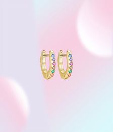 100 925 Sterling Silver Colorful Zircon Tiny Small Hoop Earrings For Girl Women Turquoise Erring Fine Statement Jewelry 2107076734362