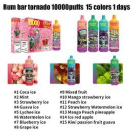 Top Seller E Cigarettes Original 100% Rum Bar Tornado 10000 Puffs 650Mah 20ml Prefilled Device Disposable Vape Authorised 15Colors Randm Tornado