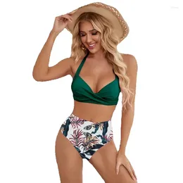 Women's Swimwear 2024 Sexy Hanging Neck High Waist Bikini Set Printed Two Piece Beachswimwear Summer