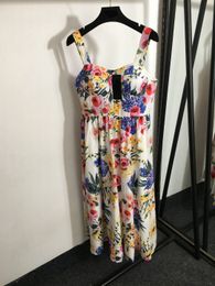 Runway Designer Floral Print Dress Summer Woman Spaghetti Strap Midi Dresses Sexy Backless Sleeveless Holiday Beach Dress Party Casual Aline Vestidos