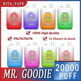 Original Mr Goodie 20000 puffs Disposable Vape pen 650mAh Dual Tank Dual Mesh Coil puff 20k Prefilled Device 12 Flavours E Cigarette Pod puffbars