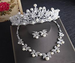 Luxurious Crystal Leaf Bling Bridal Wedding Jewellery Crown Necklace Earring Sets Quinceanera Party Jewellery Formal Events Bridal Jew8306023