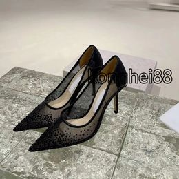 Luxury Designer Sandals Women Breathable Lace Wedding Shoes Clear Crystal Dress Shoes High Solid Color Dress Shoes