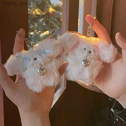 Plush Keychains Fashion Rabbit Keyring Lovely Plush Animal Pearl Bowknot Keychain For Women Girls Versatile Bag Charm Pendant Birthday Gift Y240415