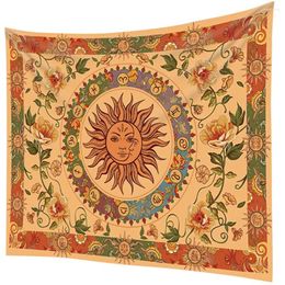 Tapestries Sun Moon Tapestry And Face Wall Hanging Blanket Decor Brushed Fabric Background