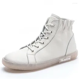 Casual Shoes 2024 Fashion Full Genuine Leather Flat Beef Tendon Soft Bottom High-top Women Sneaker Ankle Boots