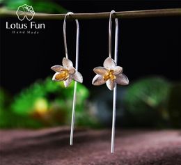 Lotus Fun Real 925 Sterling Silver Natural Original Handmade Fine Jewellery Cute Blooming Flower Fashion Drop Earrings for Women 2205090123