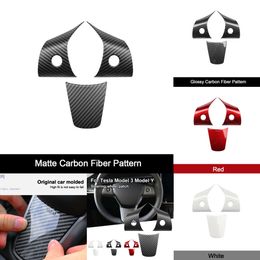 New Car Steering Wheel Trim for Tesla 3 Model Y ABS Carbon Fiber Patch Decoration Interior Modified Auto Accessories