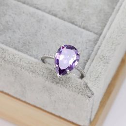 Cluster Rings S925 Sterling Silver European And American Fashion Amethyst Diamond Ring Simple Design Women's Elegant