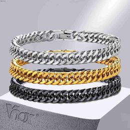 Bangle Vnox Mens Stainless Steel 8MM Link Chain Miami Cuban Bracelets for Male Boys Gifts Jewellery Length 19cm/21.5cmL240417