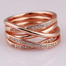 Cluster Rings Rose Gold Openwork Eternity Entwined Crystal For Women 925 Sterling Ring Wedding Party Gift Europe Jewellery
