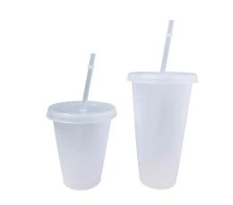 24oz Clear Cup Plastic Mugs Transparent Tumbler Summer Reusable Cold Drinking Coffee Juice Mug with Lid and Straw LL