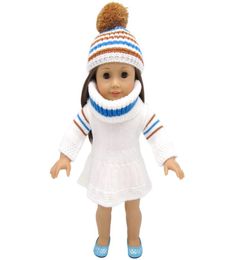 18 inchs American Girl doll clothes sweater dress with hats and scarf for child party gift toysDoll Clothes Accessories for Amer5587055