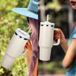 Mugs 40oz Straw Coffee Insulation Cup With Handle Portable Car Water Bottle LargeCapacity Travel BPA Free Thermal Mugs Barware 240417