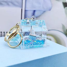 Keychains Spot Oil Marine Sailboat Floating Bottle Keychain Children Schoolbag Pendant Car Key Chain Couple