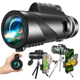 80X100 Hd Monocular Telescope 8000M Long Range Zoom Bak4 Prism withwithout Tripod Phone Clip Hunting Outdoor Camping 240408