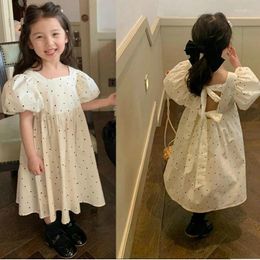 Girl Dresses Summer Fashion Baby And Girls Cotton Dots Puff Sleeves Backless Tie Dress Kids Lovely Outfit Children Sweet Skirt 2-8 Years