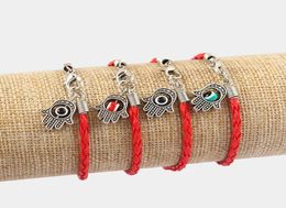 Dropshiping 20pcs Palm Hamsa With Colourful Turkish Eye Red Braided Leather Cord Bracelets Bangle Kabbalah Lucky Eye Charm Amulet J6275192