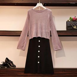 Work Dresses Casual Knitted Two-piece Set For Women Long Sleeve Sweater Tops And Shirt Large Size 4XL Female Spring Autumn Slim Matching