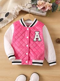 Jackets Girls' Fashion Color Contrast Letter-embroidered Chapter Baseball Jacket